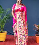 Women's Pink Paithani Silk Zari Woven Saree with Blouse