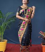 Women's Black Paithani Silk Zari Woven Saree with Blouse