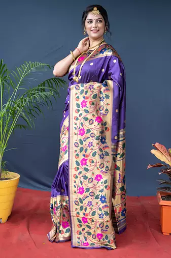 Women's Purple Paithani Silk Zari Woven Saree with Blouse