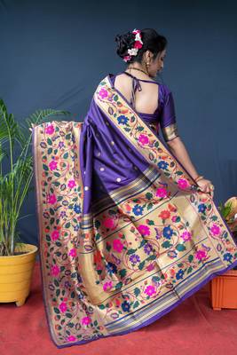 Women's Purple Paithani Silk Zari Woven Saree with Blouse 4
