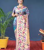 Women's Grey Paithani Silk Zari Woven Saree with Blouse