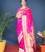 Women's Pink Paithani Silk Zari Woven Saree with Blouse