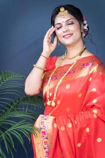 Women's Red Paithani Silk Zari Woven Saree with Blouse