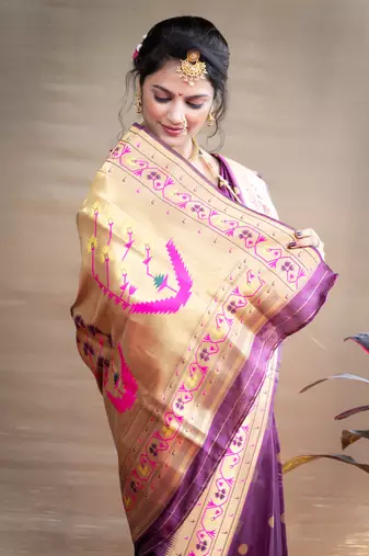 Women's Wine Paithani Silk Zari Woven Saree with Blouse