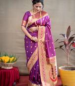 Women's Purple Paithani Silk Zari Woven Saree with Blouse