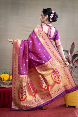 Women's Purple Paithani Silk Zari Woven Saree with Blouse 4