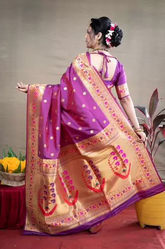 Women's Purple Paithani Silk Zari Woven Saree with Blouse