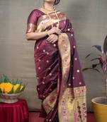 Women's Brown Paithani Silk Zari Woven Saree with Blouse