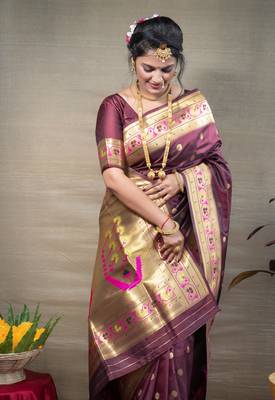 Women's Brown Paithani Silk Zari Woven Saree with Blouse 2
