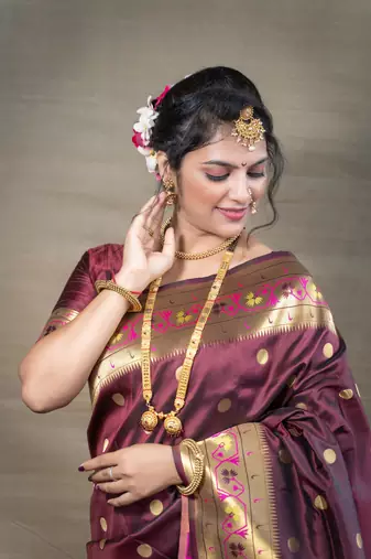 Women's Brown Paithani Silk Zari Woven Saree with Blouse