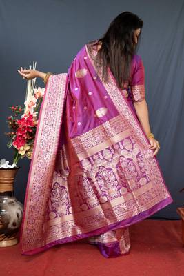 Women's Purple Paithani Silk Zari Woven Saree with Blouse 4