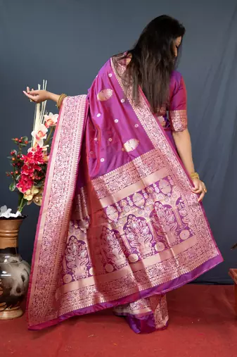Women's Purple Paithani Silk Zari Woven Saree with Blouse