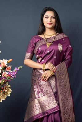 Women's Wine Paithani Silk Zari Woven Saree with Blouse 3