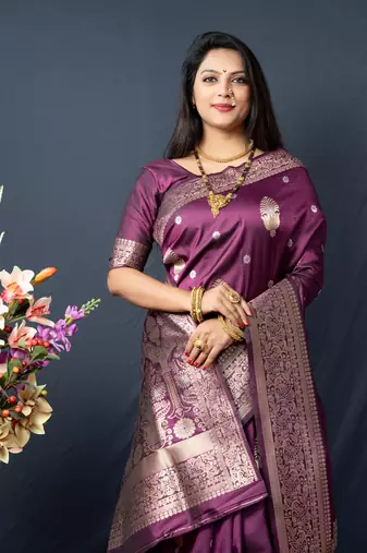 Women's Wine Paithani Silk Zari Woven Saree with Blouse