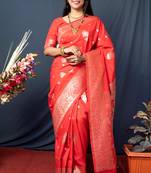 Women's Orange Paithani Silk Zari Woven Saree with Blouse
