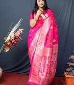 Women's Pink Paithani Silk Zari Woven Saree with Blouse