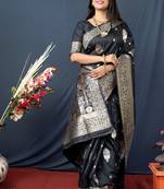 Women's Black Paithani Silk Zari Woven Saree with Blouse