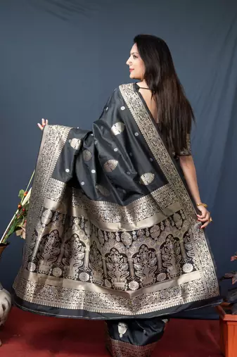 Women's Black Paithani Silk Zari Woven Saree with Blouse