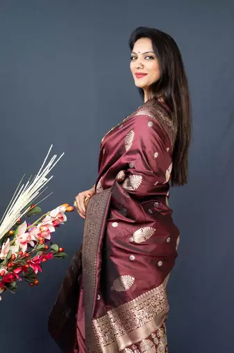 Women's Brown Paithani Silk Zari Woven Saree with Blouse