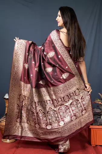 Women's Brown Paithani Silk Zari Woven Saree with Blouse
