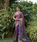 Women's Purple Faux Kanjivaram Silk Zari Woven Saree with Blouse