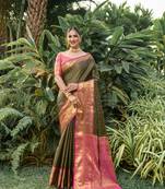 Women's Black Faux Kanjivaram Silk Zari Woven Saree with Blouse