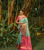 Women's Sky Blue Faux Kanjivaram Silk Zari Woven Saree with Blouse