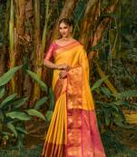 Women's Yellow Faux Kanjivaram Silk Zari Woven Saree with Blouse