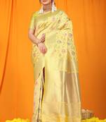 Women's Cream Faux Kanjivaram Silk Zari Woven Saree with Blouse