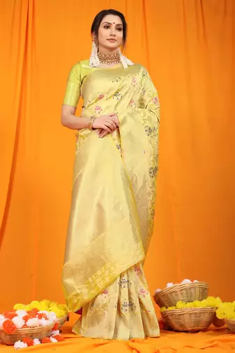 Women's Cream Faux Kanjivaram Silk Zari Woven Saree with Blouse