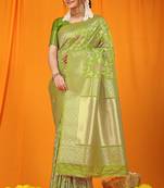 Women's Green Faux Kanjivaram Silk Zari Woven Saree with Blouse