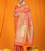 Women's Orange Faux Kanjivaram Silk Zari Woven Saree with Blouse