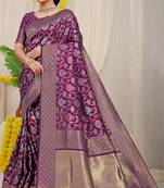 Women's Wine Faux Kanjivaram Silk Zari Woven Saree with Blouse