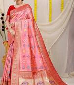 Women's Baby Pink Faux Patola Silk Zari Woven Saree with Blouse