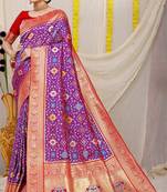 Women's Purple Faux Patola Silk Zari Woven Saree with Blouse