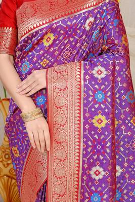 Women's Purple Faux Patola Silk Zari Woven Saree with Blouse 2