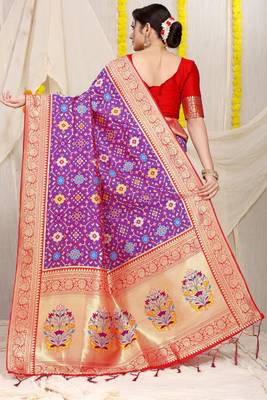 Women's Purple Faux Patola Silk Zari Woven Saree with Blouse 4