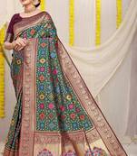 Women's Bottle Green Faux Patola Silk Zari Woven Saree with Blouse