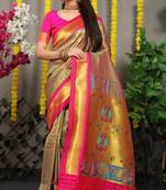 Women's Grey Faux Banarasi Silk Zari Woven Saree with Blouse