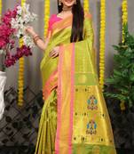 Women's Green Faux Banarasi Silk Zari Woven Saree with Blouse