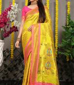 Women's Yellow Faux Banarasi Silk Zari Woven Saree with Blouse