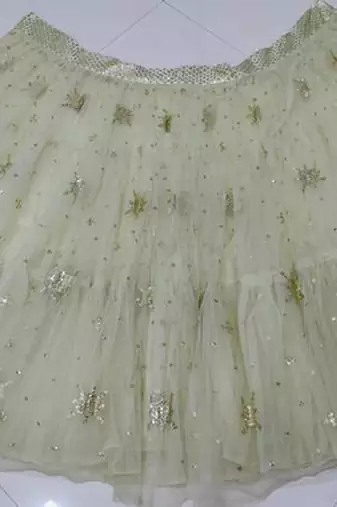 Catching Aqua Green 3Mm Sequin Embroidered Net Semi Stitched Lehenga Choli