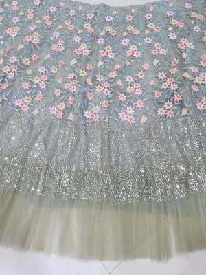 Sea Green 3Mm with Thread And Jari Embroidery Net Semi Stitched Designer Lehenga Choli 4