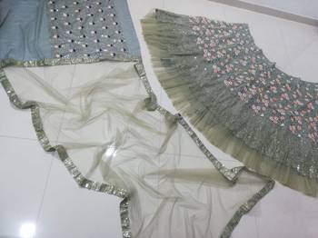 Sea Green 3Mm with Thread And Jari Embroidery Net Semi Stitched Designer Lehenga Choli 5