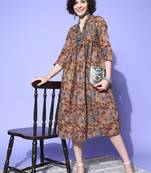 Ochre mustard kalamakri print dress