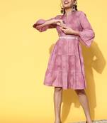 Purple bandhani belted dress