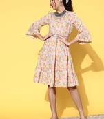 Peach floral print belted dress