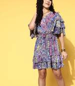 Sparky purple ruffled tie up dress