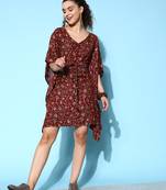 Burgundy jaal print kaftan dress