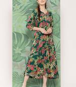 Green tropical print gota long dress